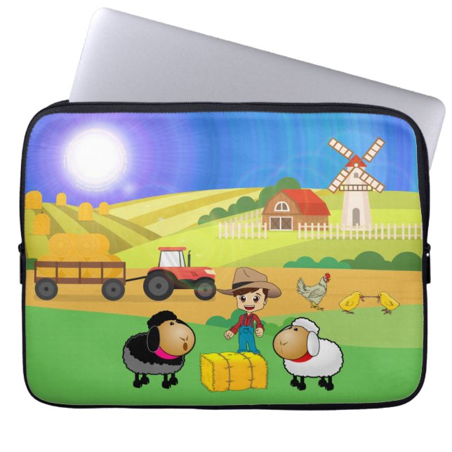 Cute Farmhouse, Sheep, and Chicks Laptop Sleeve (Front)
