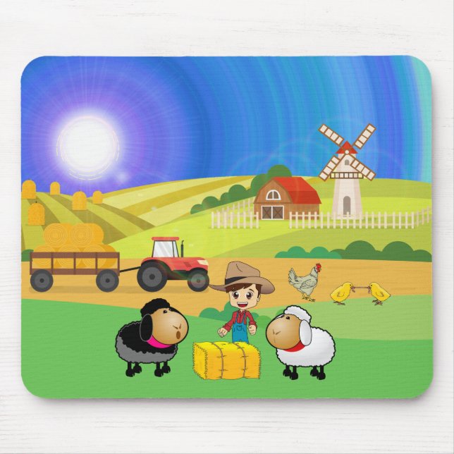 Cute Farmhouse, Sheep, and Chicks Mouse Pad (Front)