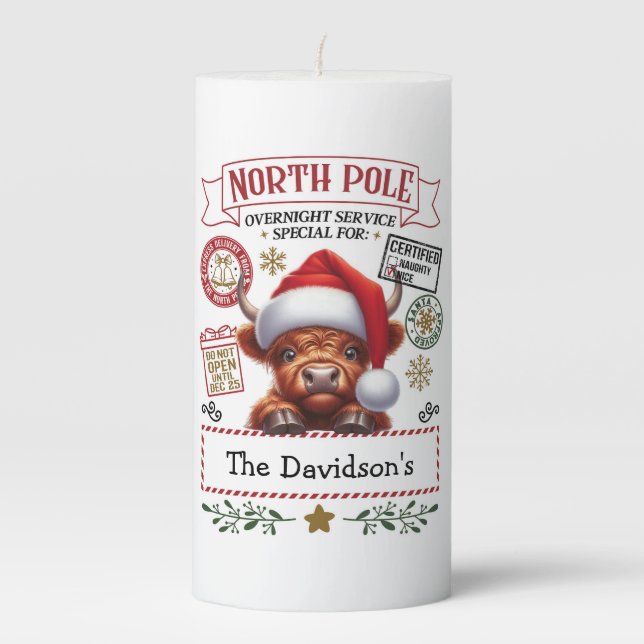 Cute Farmhouse Style Christmas Pillar Candle (Front)