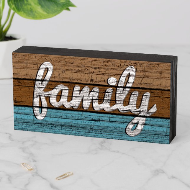 Cute Farmhouse Style Family Wordart Wooden Box Sig (In Situ Horizontal)