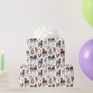 Cute Farmyard Animals Cows Sheep Pigs Chickens Wrapping Paper