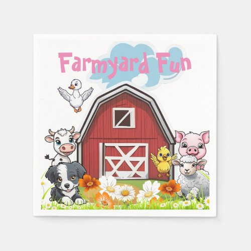 Cute Farmyard Fun Animals Country Barn  Daisies Napkins