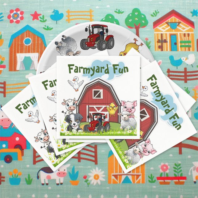 Cute Farmyard Fun Animals Red Country Barn Napkins (Creator Uploaded)