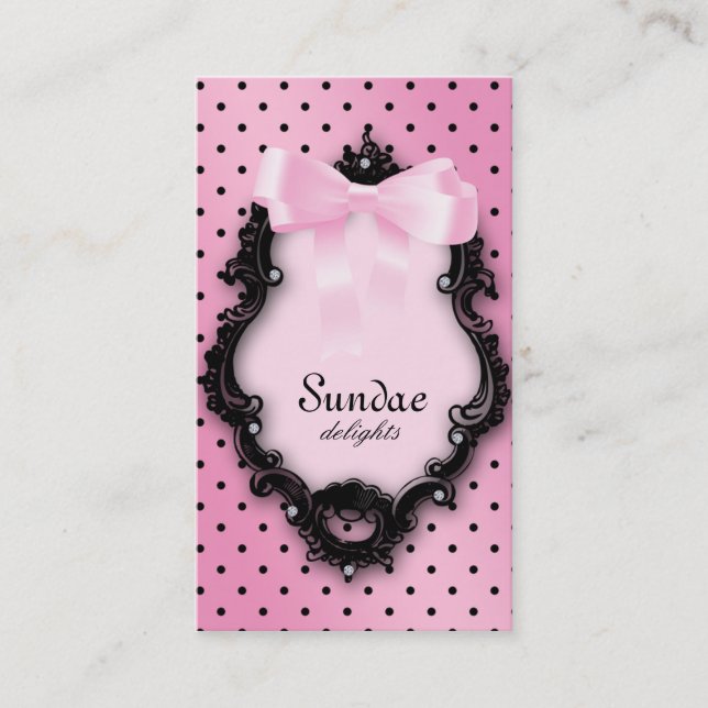 Cute Fashion Bow Business Card Polka Dot (Front)