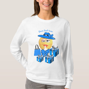 Cute Fashion Emoji in Blue with Shopping T-Shirt