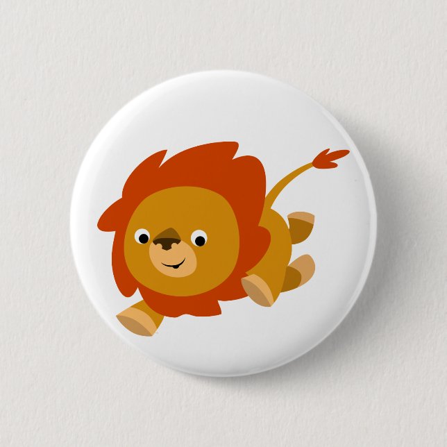Cute Fast Cartoon Lion Button Badge (Front)
