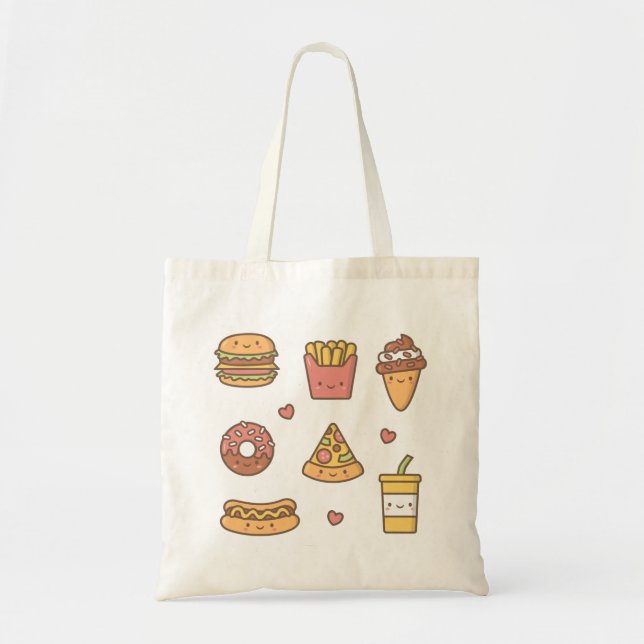 Cute Fast Food Burger Fries Donut Pizza Tote (Front)