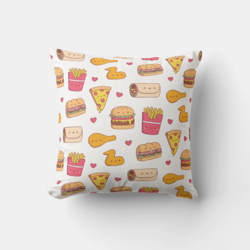 Cute Fast Food Burrito Pizza Sandwich Burger Fries Throw Pillow