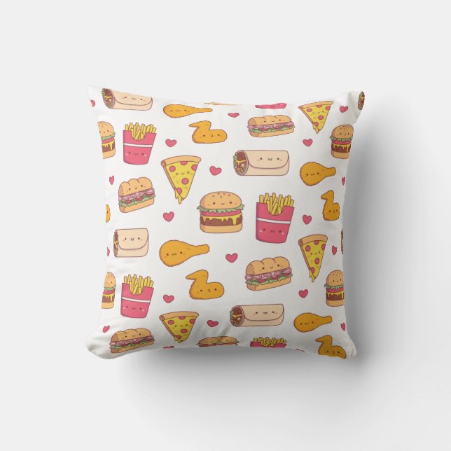Cute Fast Food Burrito Pizza Sandwich Burger Fries Throw Pillow (Front)