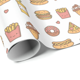Cute Fast Food Doodles For Her Wrapping Paper