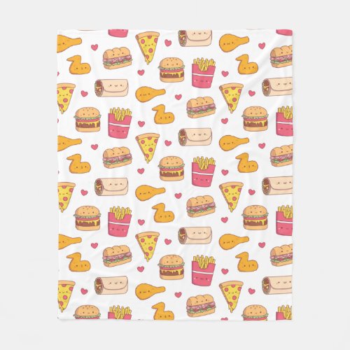 Cute Fast Food Doodles Pattern Fleece Blanket