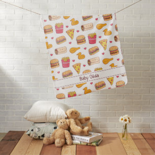 Cute Fast Food Doodles Pattern Personalized Baby Blanket