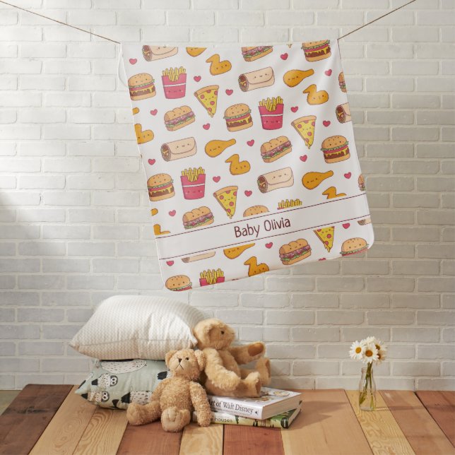 Cute Fast Food Doodles Pattern Personalized Baby Blanket (In Situ)