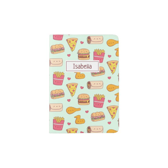 Cute Fast Food Doodles Pattern Personalized Passport Holder (Front)