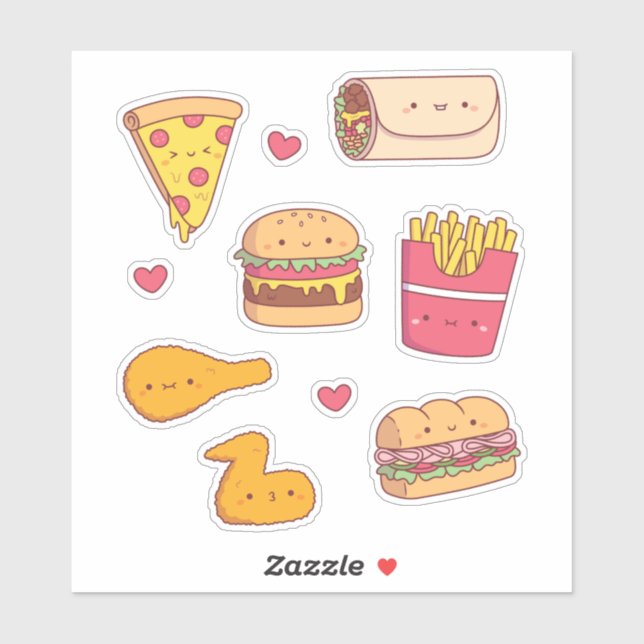 Cute Fast Food Doodles Sticker Pack (Sheet)