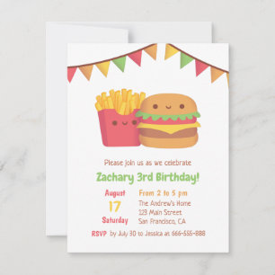 Cute Fast Food Fries and Burger Birthday Party Invitation