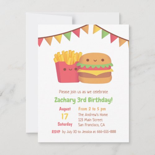 Cute Fast Food Fries and Burger Birthday Party Invitation