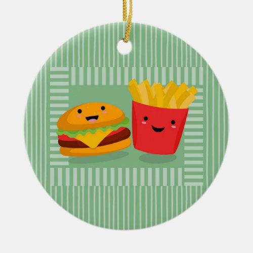 Cute Fast Food Hamburger Fries Ceramic Ornament