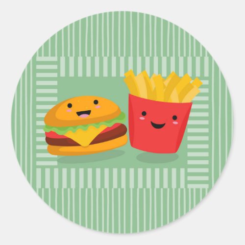 Cute Fast Food Hamburger Fries Classic Round Sticker