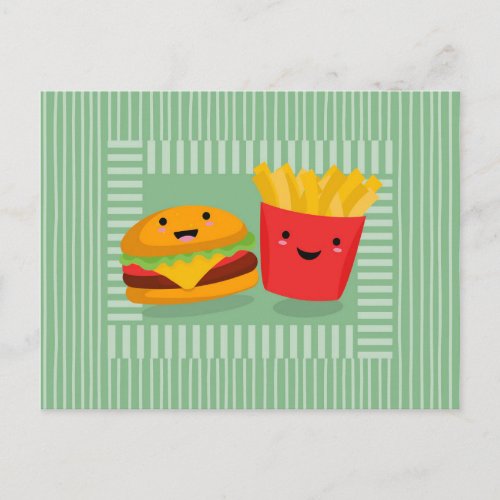 Cute Fast Food Hamburger Fries Postcard