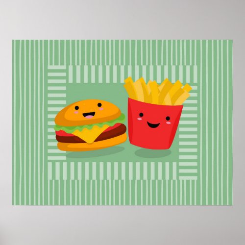 Cute Fast Food Hamburger Fries Poster