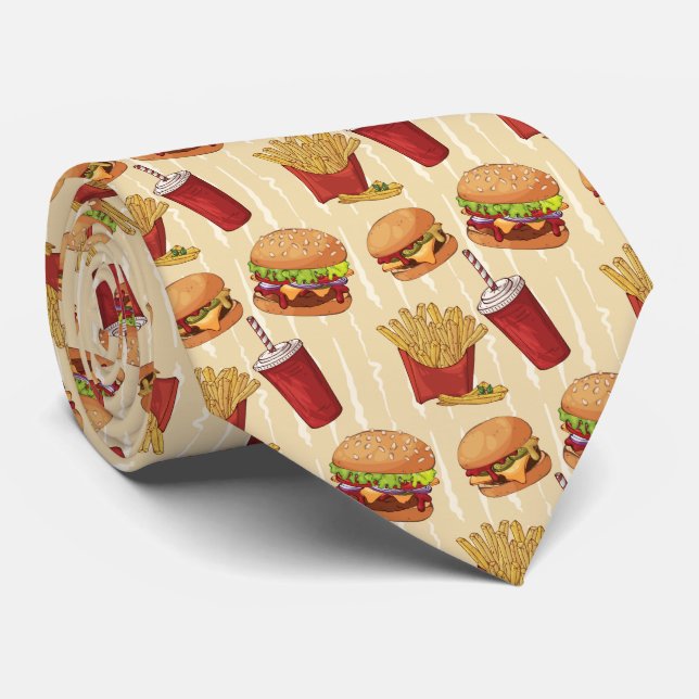 Cute fast food hamburgers fries pop neck tie (Rolled)