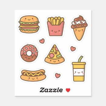 Cute Fast Food Lovers Themed Set Sticker by RustyDoodle at Zazzle