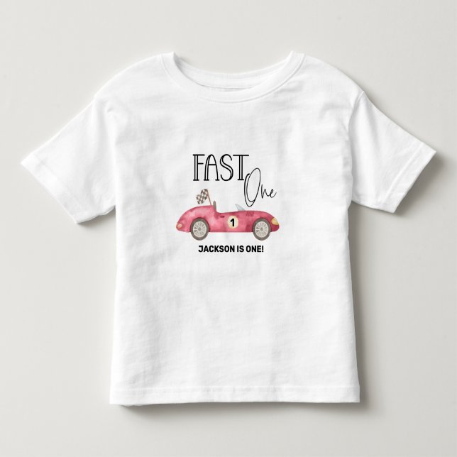 Cute FAST ONE Red Race car 1st birthday  Toddler T-shirt (Front)