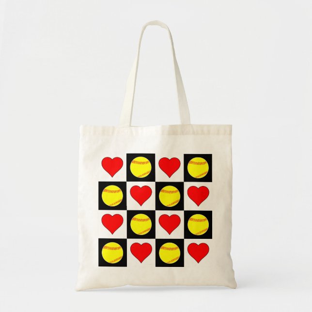 Cute Fastpitch Softball Mom/Player Heart Pattern Tote Bag (Front)