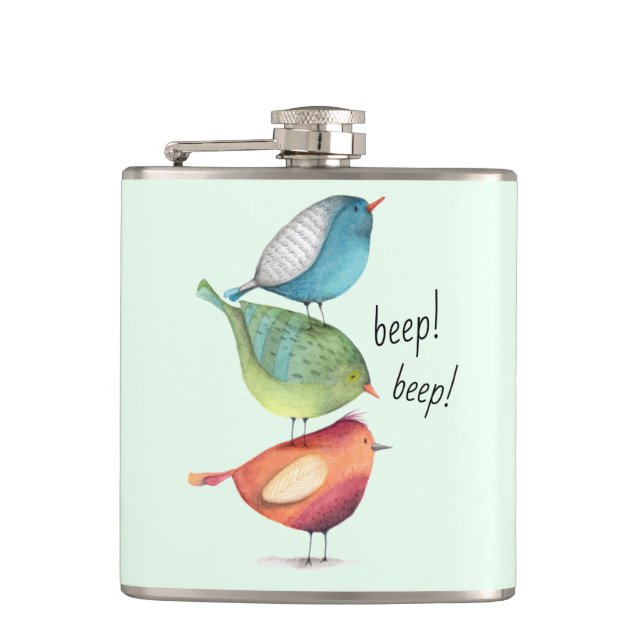 Cute Fat Birds Standing on Each Other Flask (Front)
