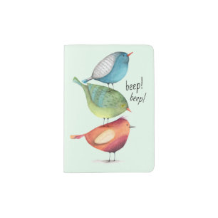 Cute Fat Birds Standing on Each Other Passport Holder