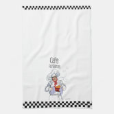 Fat Chef Black Striped Kitchen Towel Cooking With Wine 