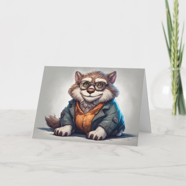 Cute Fat Kitty Cat Wearing Shirt and Jacket  Card (Front)