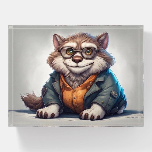 Cute Fat Kitty Cat Wearing Shirt and Jacket  Paperweight