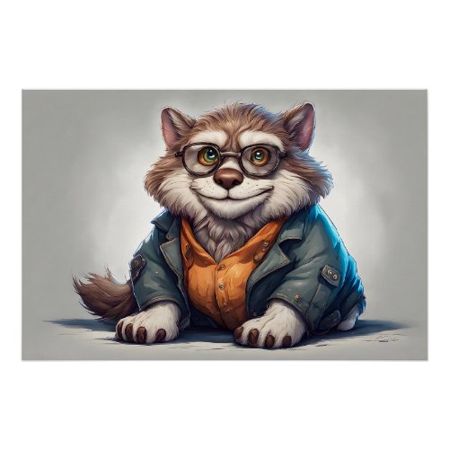 Cute Fat Kitty Cat Wearing Shirt and Jacket  Poster