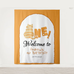 Cute Fat Orange Cat 1st Birthday Backdrop