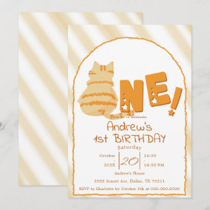 Cute Fat Orange Cat 1st Birthday Invitation