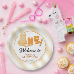 Cute Fat Orange Cat 1st Birthday Paper Plates