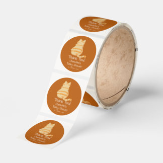 Cute Fat Orange Cat Baby Shower Classic Round Sticker