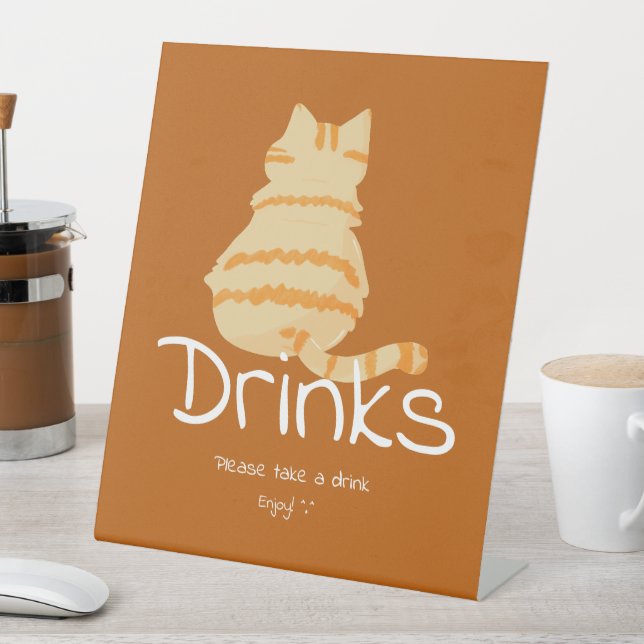 Cute Fat Orange Cat Baby Shower Drinks Pedestal Sign (In SItu)