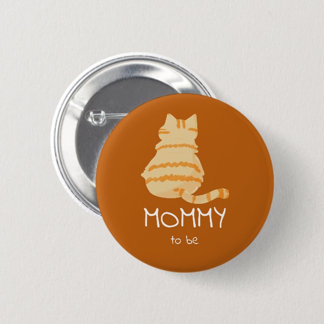 Cute Fat Orange Cat Baby Shower Mommy-to-be Button (Front & Back)