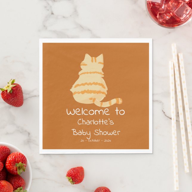 Cute Fat Orange Cat Baby Shower Napkins (Insitu)