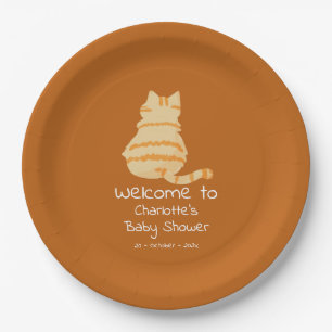 Cute Fat Orange Cat Baby Shower Paper Plates