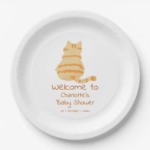 Cute Fat Orange Cat Baby Shower Paper Plates