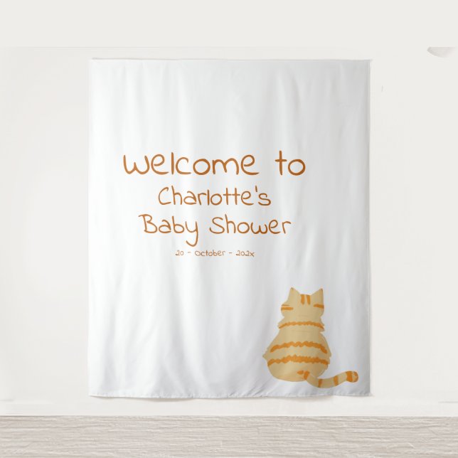 Cute Fat Orange Cat Baby Shower Photo Backdrop (Front)