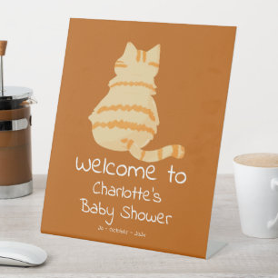 Cute Fat Orange Cat Baby Shower Welcome Pedestal Sign