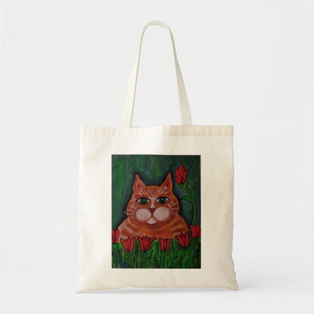 Cute Fat Orange Tabby Cat and flowers Tote bag (Front)