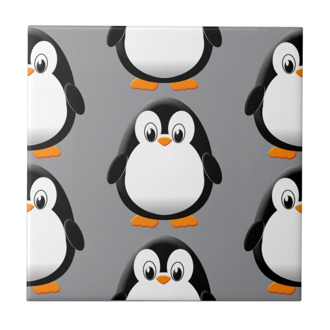 Cute Fat Penguin All Over Print Gray Ceramic Tile (Front)