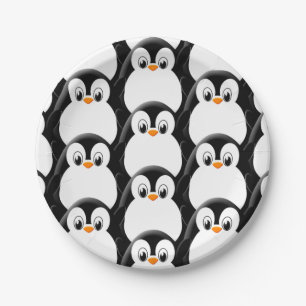 Cute Fat Penguin All Over Print Pattern Paper Plates