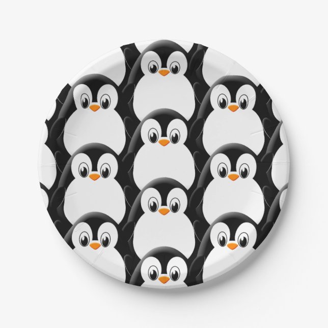 Cute Fat Penguin All Over Print Pattern Paper Plates (Front)